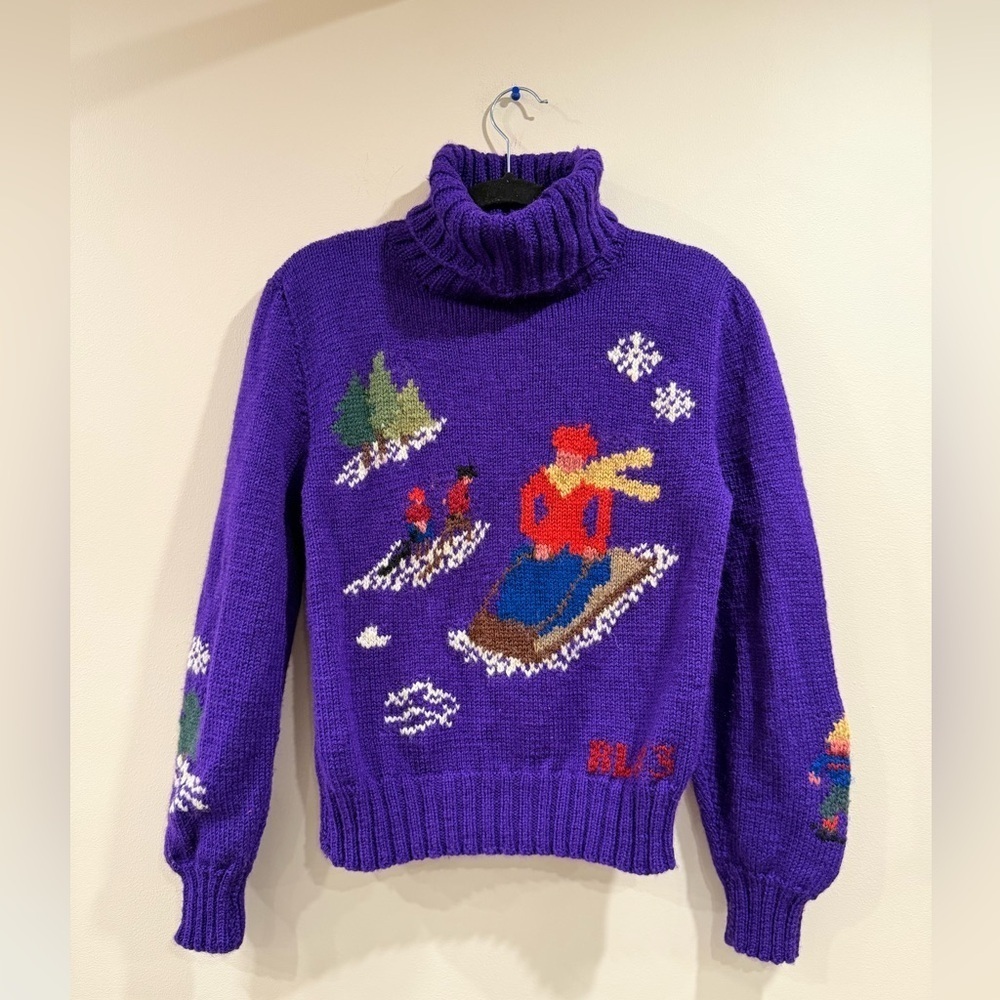 🔥Ralph Lauren Iconic Vintage Purple Turtleneck Sweater with Winter Scene🔥